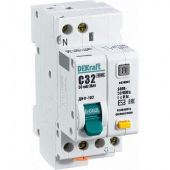 Дифференциальный автоматический выключатель SCHNEIDER ELECTRIC DEKRAFT 1Р+N 32А 30мА тип AC х-ка С ДИФ-102 нов. 4,5кА
